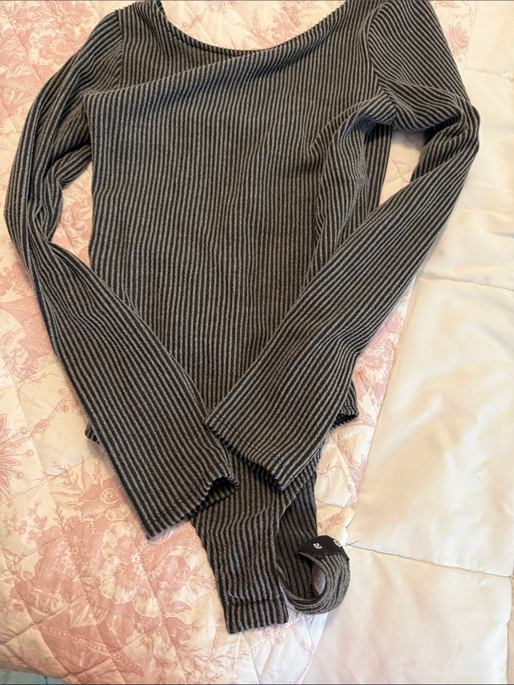 Gilli Gray Striped Ribbed Scoop-Neck Sweater